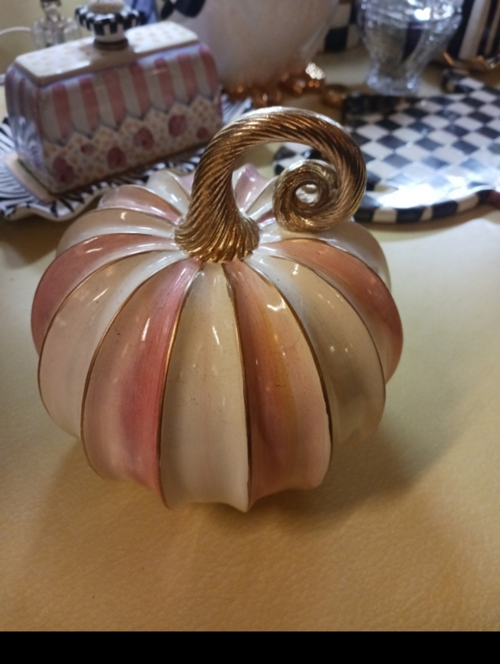 Hand-Painted Decorative Pumpkin with Gold Stem Mackenize Childs